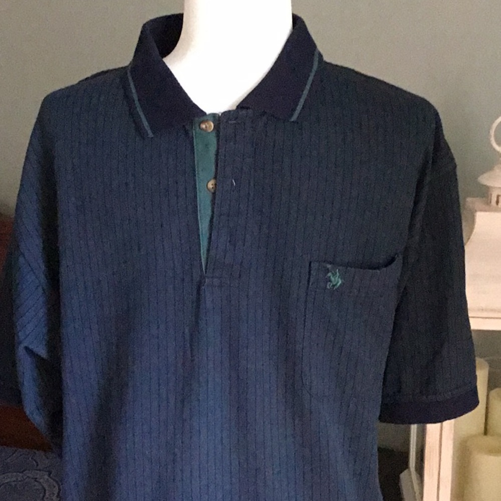 Preppy Striped Green and Navy Golf Polo Shirt Size XL